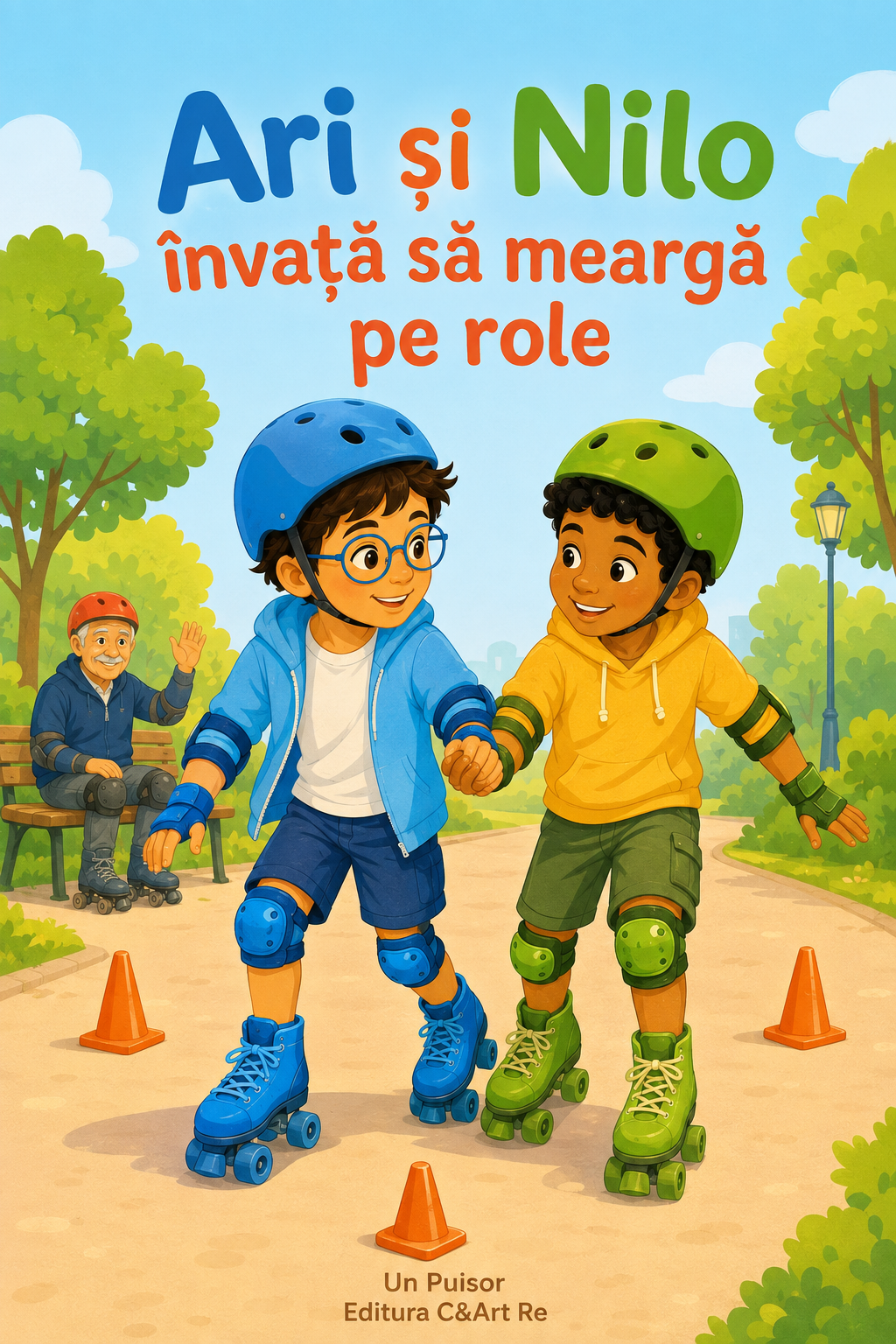Coperta poveștii Ari și Nilo învață să meargă pe role